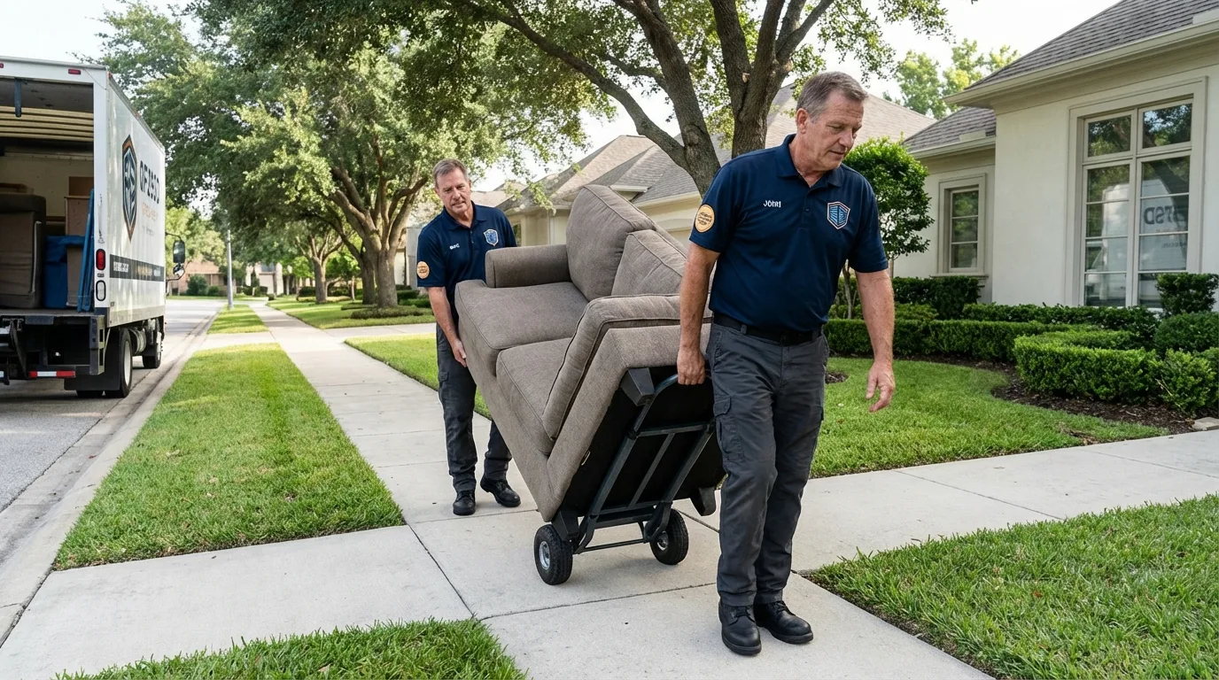 Local residential moving crew loading furniture in Surrey, ND